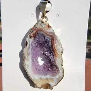 NEW 1.43" x 0.89" GOLD PLATED COPPER AGATE AMETHYST PENDANT